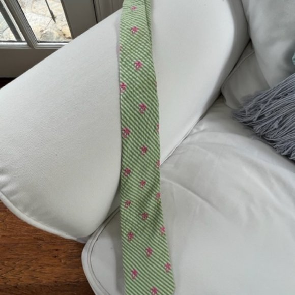 LILLY PULITZER Boys Necktie Green/Pink 'Swaying palms'
